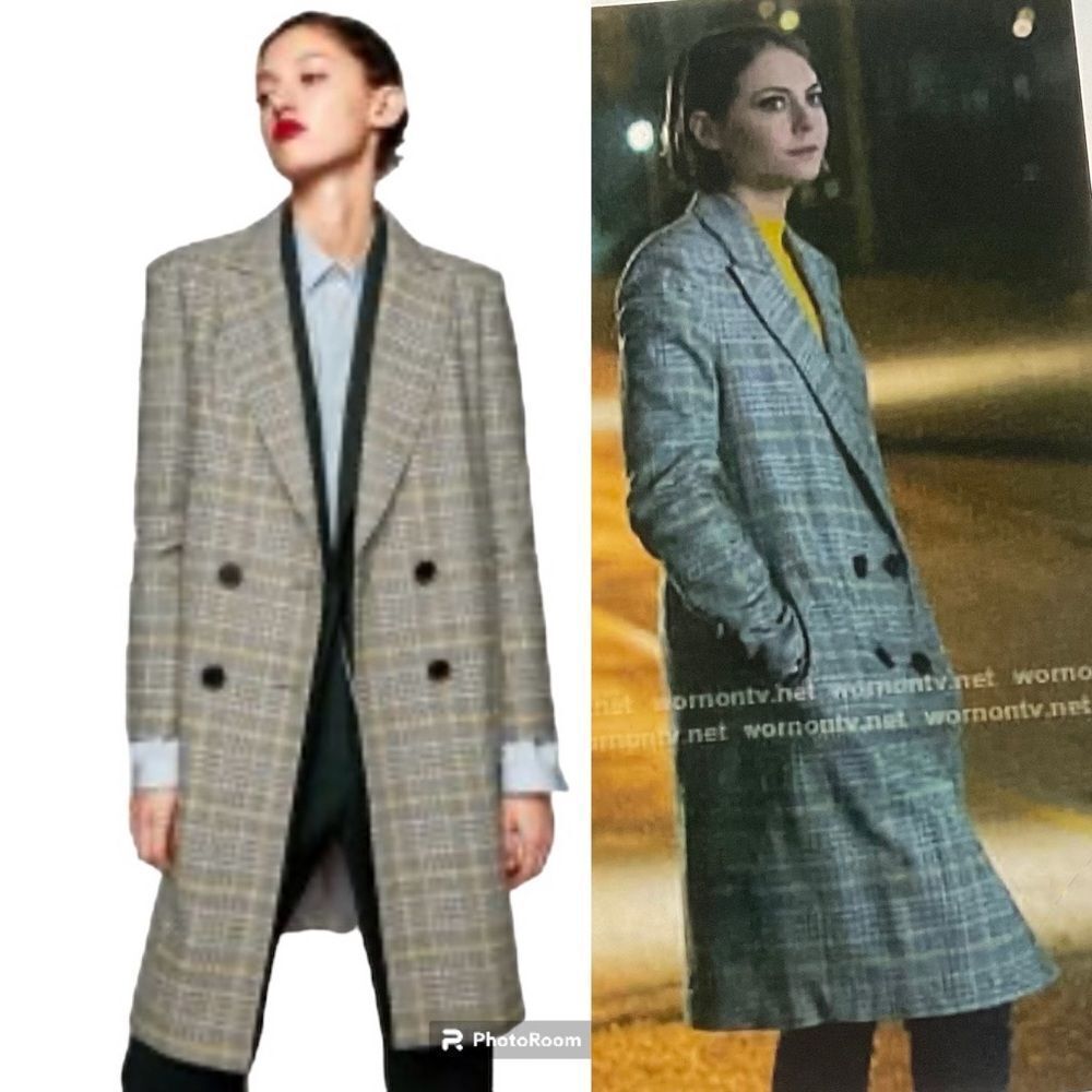 Zara Worn On TV Plaid Checked  Double Breasted Trench Coat Blazer Jacket  S